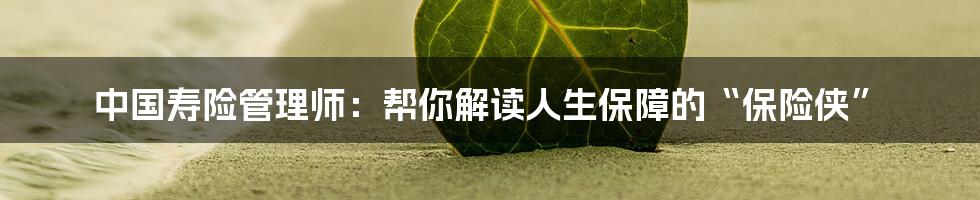 中国寿险管理师:帮你解读人生保障的“保险侠”