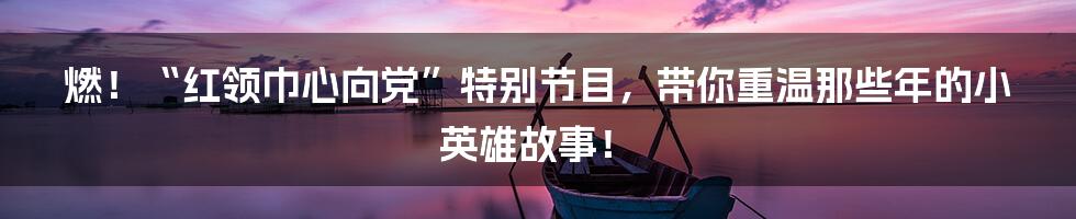 燃!“红领巾心向党”特别节目,带你重温那些年的小英雄故事!