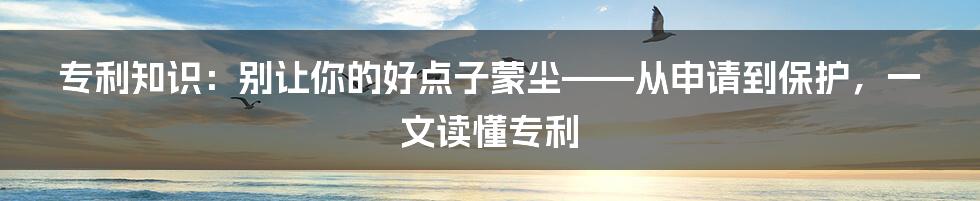 专利知识：别让你的好点子蒙尘——从申请到保护，一文读懂专利