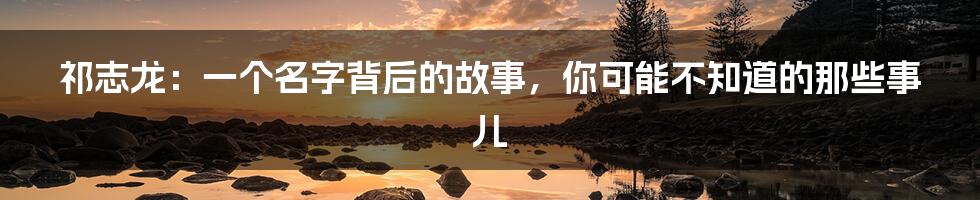 祁志龙:一个名字背后的故事,你可能不知道的那些事儿