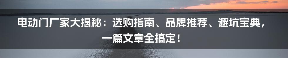 电动门厂家大揭秘:选购指南、品牌推荐、避坑宝典,一篇文章全搞定!
