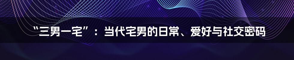 “三男一宅”:当代宅男的日常、爱好与社交密码