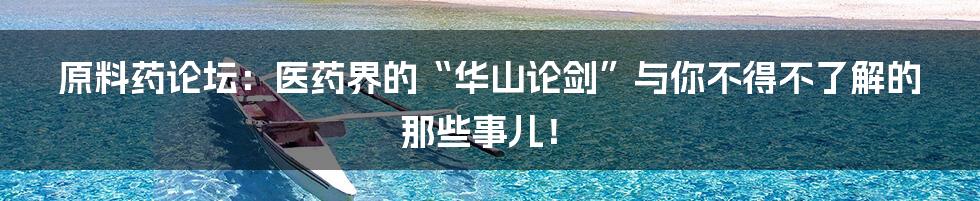 原料药论坛:医药界的“华山论剑”与你不得不了解的那些事儿!