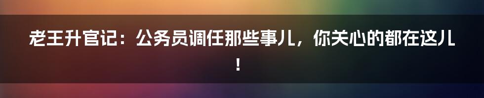 老王升官记:公务员调任那些事儿,你关心的都在这儿!