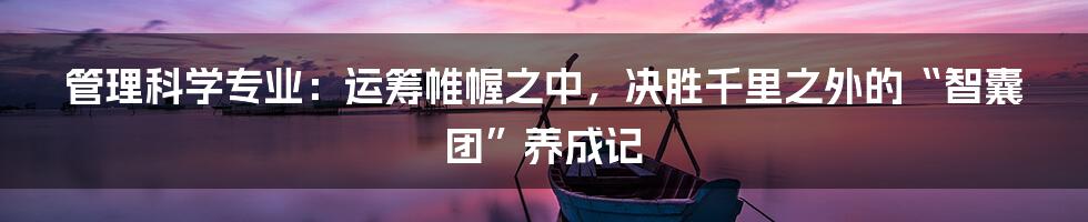 管理科学专业:运筹帷幄之中,决胜千里之外的“智囊团”养成记