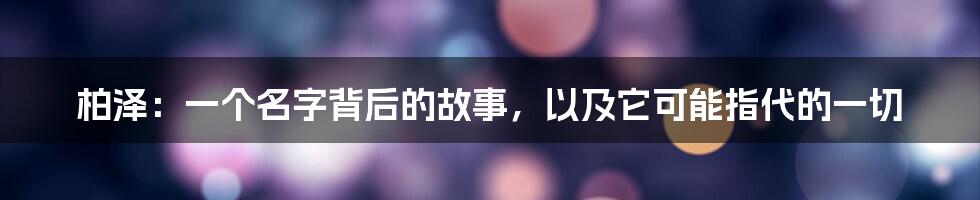 柏泽：一个名字背后的故事，以及它可能指代的一切