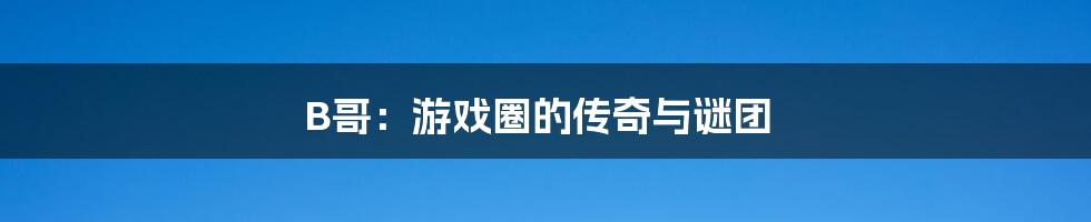 B哥:游戏圈的传奇与谜团