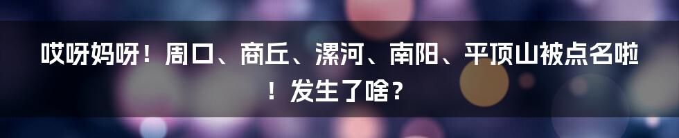 哎呀妈呀!周口、商丘、漯河、南阳、平顶山被点名啦!发生了啥?