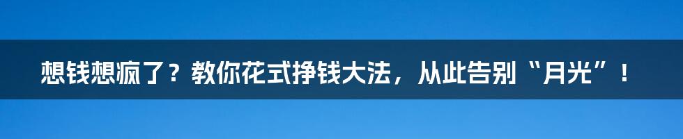 想钱想疯了?教你花式挣钱大法,从此告别“月光”!