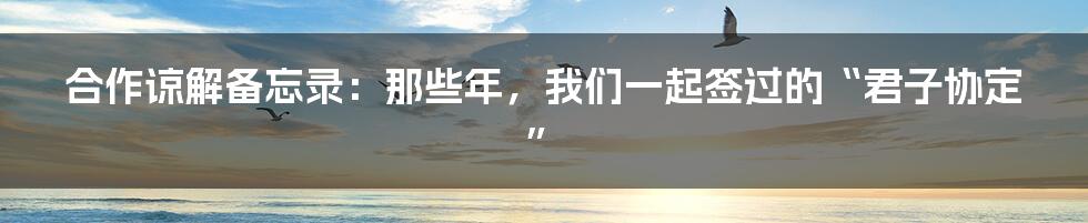 合作谅解备忘录:那些年,我们一起签过的“君子协定”