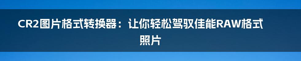 CR2图片格式转换器:让你轻松驾驭佳能RAW格式照片