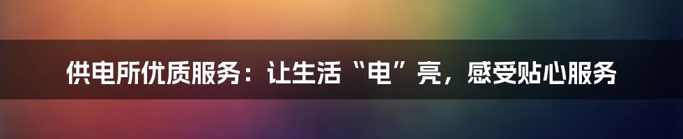 供电所优质服务:让生活“电”亮,感受贴心服务