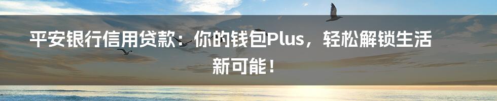 平安银行信用贷款:你的钱包Plus,轻松解锁生活新可能!