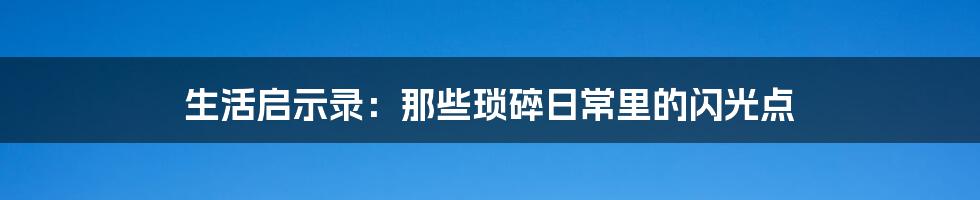 生活启示录:那些琐碎日常里的闪光点