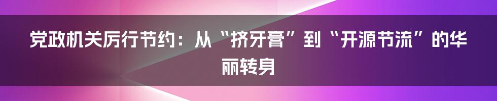党政机关厉行节约:从“挤牙膏”到“开源节流”的华丽转身