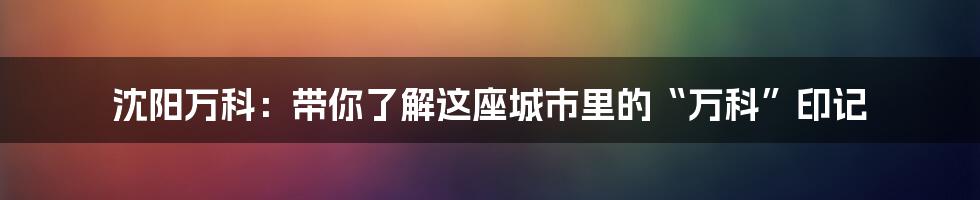 沈阳万科:带你了解这座城市里的“万科”印记