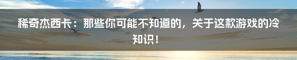 稀奇杰西卡:那些你可能不知道的,关于这款游戏的冷知识!