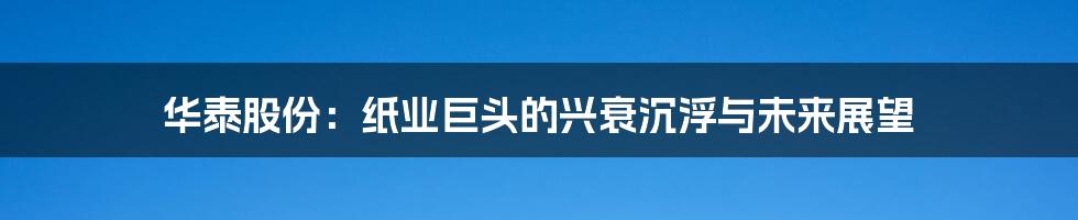 华泰股份:纸业巨头的兴衰沉浮与未来展望