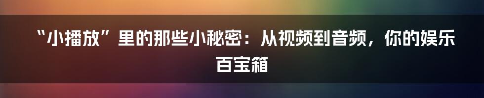 “小播放”里的那些小秘密:从视频到音频,你的娱乐百宝箱