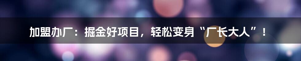 加盟办厂:掘金好项目,轻松变身“厂长大人”!