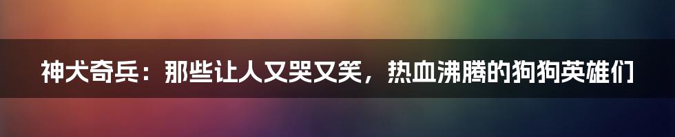 神犬奇兵:那些让人又哭又笑,热血沸腾的狗狗英雄们