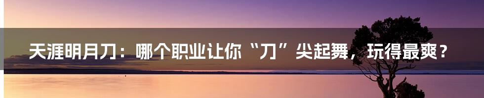 天涯明月刀:哪个职业让你“刀”尖起舞,玩得最爽?