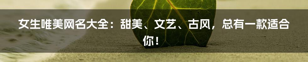女生唯美网名大全:甜美、文艺、古风,总有一款适合你!