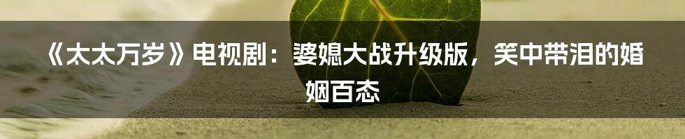 《太太万岁》电视剧:婆媳大战升级版,笑中带泪的婚姻百态