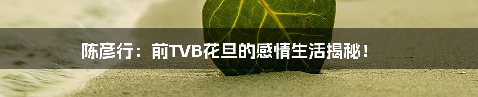 陈彦行:前TVB花旦的感情生活揭秘!