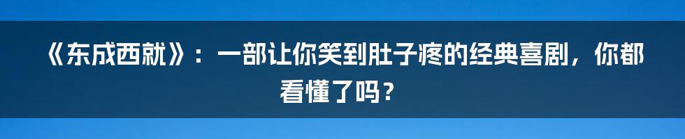 《东成西就》：一部让你笑到肚子疼的经典喜剧，你都看懂了吗？