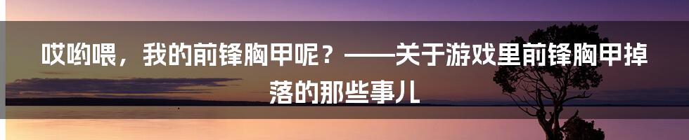 哎哟喂,我的前锋胸甲呢?——关于游戏里前锋胸甲掉落的那些事儿
