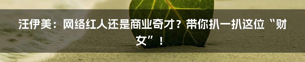 汪伊美:网络红人还是商业奇才?带你扒一扒这位“财女”!