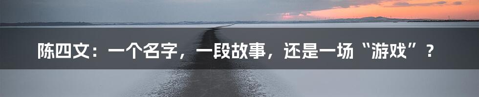 陈四文:一个名字,一段故事,还是一场“游戏”?