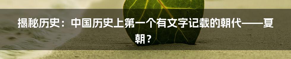 揭秘历史:中国历史上第一个有文字记载的朝代——夏朝?