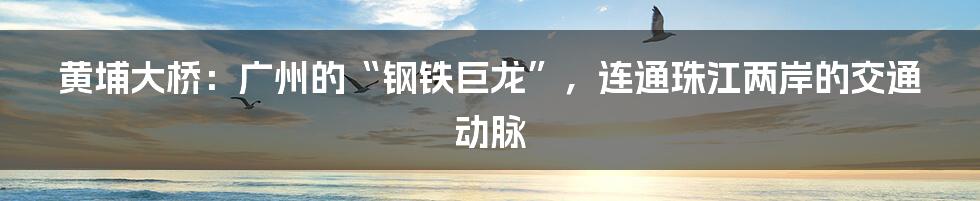 黄埔大桥:广州的“钢铁巨龙”,连通珠江两岸的交通动脉