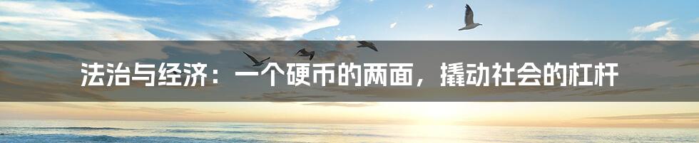 法治与经济:一个硬币的两面,撬动社会的杠杆