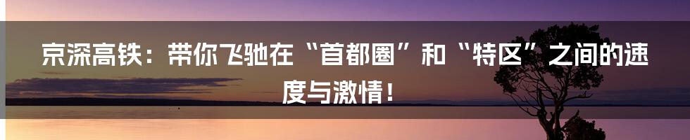 京深高铁:带你飞驰在“首都圈”和“特区”之间的速度与激情!