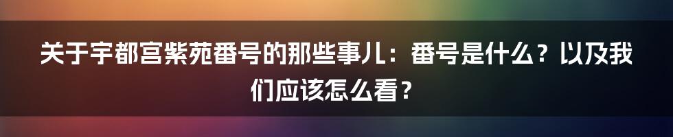 关于宇都宫紫苑番号的那些事儿：番号是什么？以及我们应该怎么看？