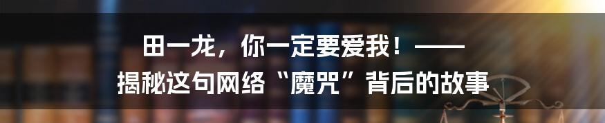 田一龙,你一定要爱我!—— 揭秘这句网络“魔咒”背后的故事