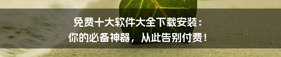 免费十大软件大全下载安装: 你的必备神器,从此告别付费!
