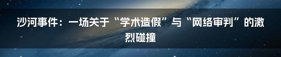 沙河事件:一场关于“学术造假”与“网络审判”的激烈碰撞