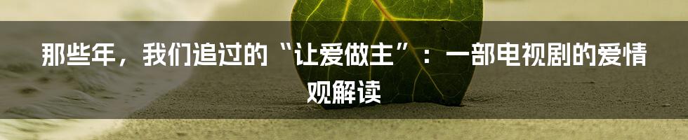 那些年,我们追过的“让爱做主”:一部电视剧的爱情观解读