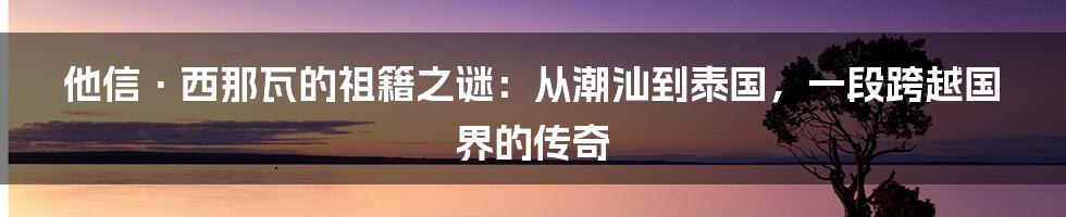 他信·西那瓦的祖籍之谜:从潮汕到泰国,一段跨越国界的传奇
