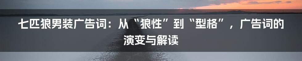 七匹狼男装广告词:从“狼性”到“型格”,广告词的演变与解读