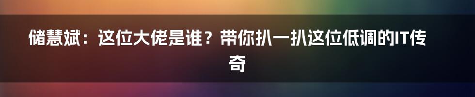 储慧斌:这位大佬是谁?带你扒一扒这位低调的IT传奇