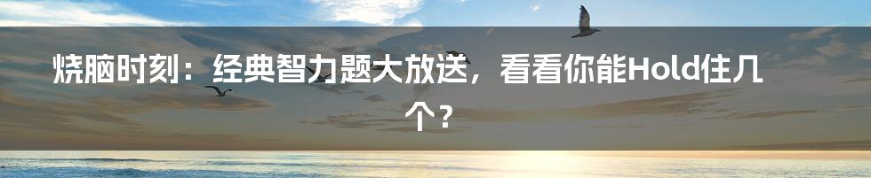 烧脑时刻:经典智力题大放送,看看你能Hold住几个?