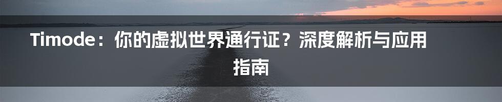 Timode:你的虚拟世界通行证?深度解析与应用指南