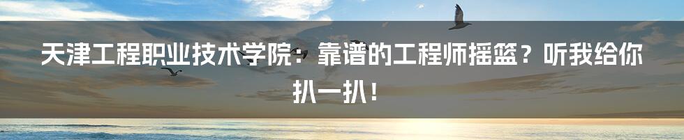 天津工程职业技术学院:靠谱的工程师摇篮?听我给你扒一扒!