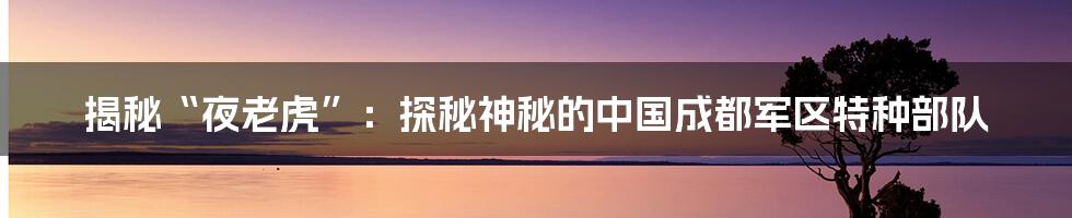揭秘“夜老虎”:探秘神秘的中国成都军区特种部队