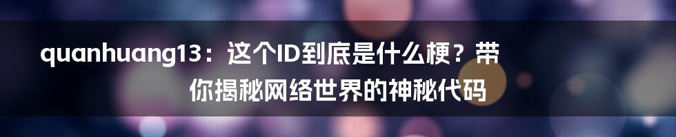 quanhuang13:这个ID到底是什么梗?带你揭秘网络世界的神秘代码